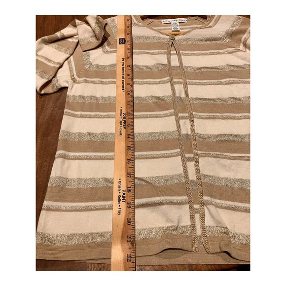 Josephine Chaus Small Cardigan Gold Beige Stripes, Button Open Front Glitter - Picture 6 of 6